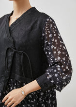 Load image into Gallery viewer, Fine Black Print Patchwork Chinese Button Chiffon Dress Summer