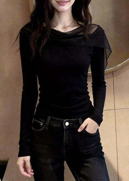 Fine Black Tulle Patchwork Solid Top Fall