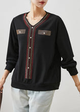 Load image into Gallery viewer, Fine Black V Neck Zircon Cotton Tops Spring