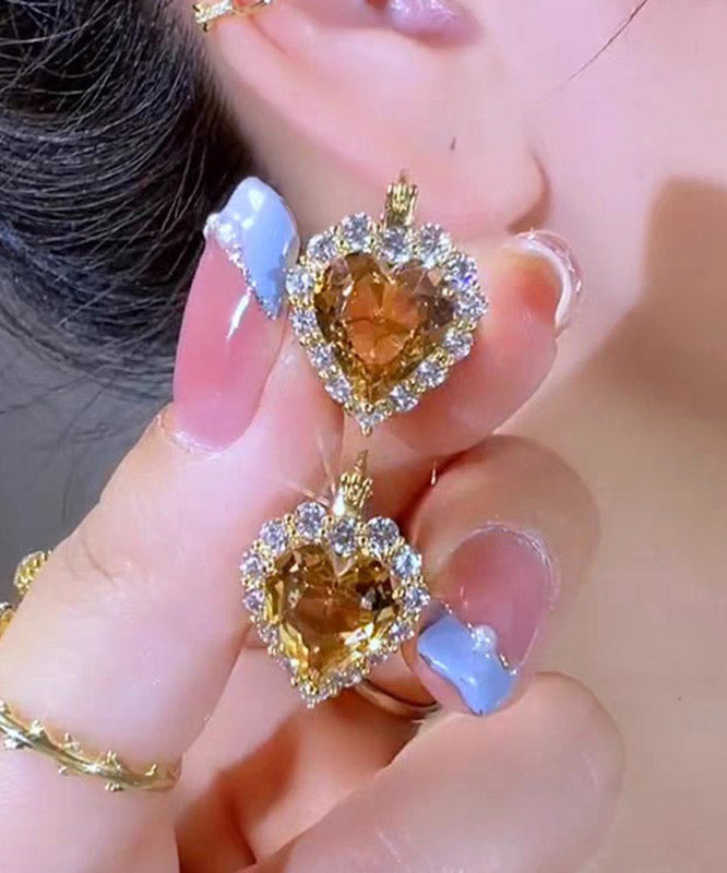 Fine Blue Alloy Crystal Zircon Heart-Shaped Hoop Earrings