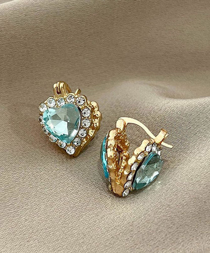 Fine Blue Alloy Crystal Zircon Heart-Shaped Hoop Earrings