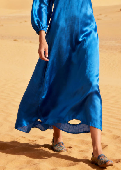 Fine Blue Bow Hollow Out Cotton Vacation Dress Summer