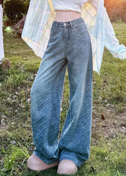 Fine Blue Original Design Pockets High Waist Denim Pants Spring