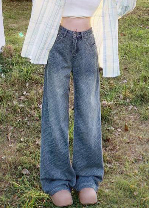 Fine Blue Original Design Pockets High Waist Denim Pants Spring