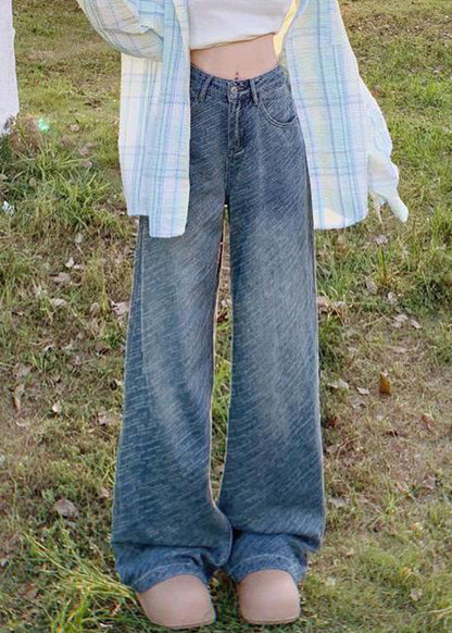 Fine Blue Original Design Pockets High Waist Denim Pants Spring