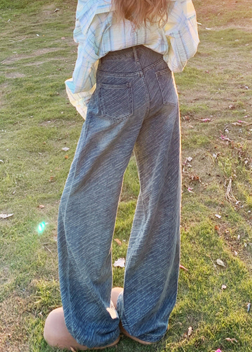 Fine Blue Original Design Pockets High Waist Denim Pants Spring