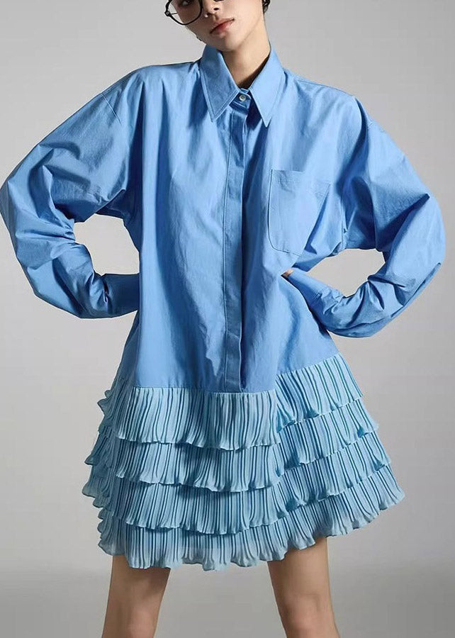 Fine Blue Peter Pan Collar Button Mid Cake Dresses Fall