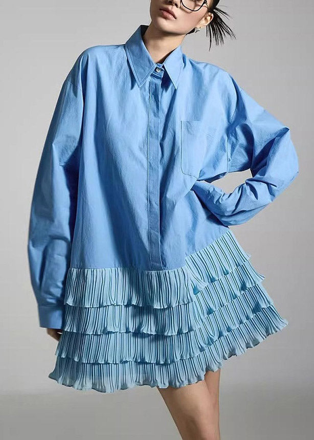 Fine Blue Peter Pan Collar Button Mid Cake Dresses Fall