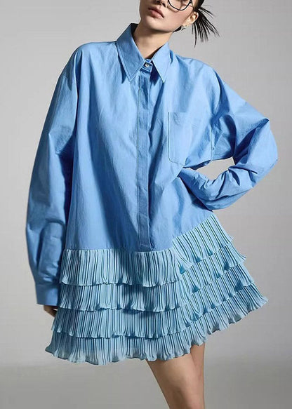 Fine Blue Peter Pan Collar Button Mid Cake Dresses Fall