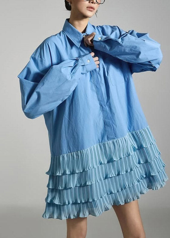 Fine Blue Peter Pan Collar Button Mid Cake Dresses Fall