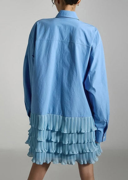 Fine Blue Peter Pan Collar Button Mid Cake Dresses Fall