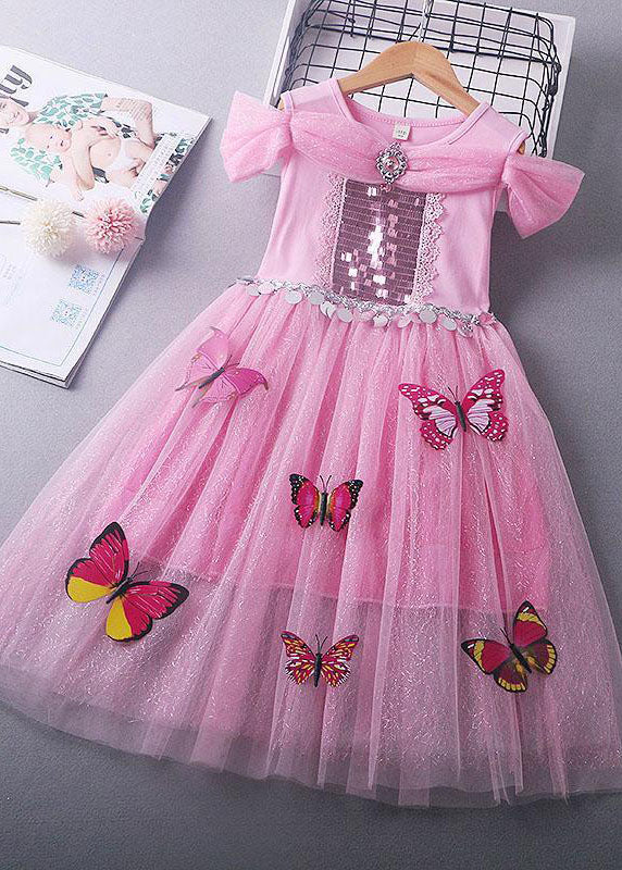 Fine Blue Sequins Wrinkled Patchwork Tulle Kids Girls Princess Dress Summer