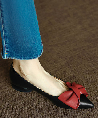Fine Bow Pointed Toe Flat Feet Shoes Black Faux Leather