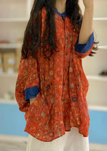 Load image into Gallery viewer, Fine Brick Red Oversized Print Linen Shirt Spring