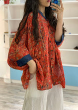 Load image into Gallery viewer, Fine Brick Red Oversized Print Linen Shirt Spring