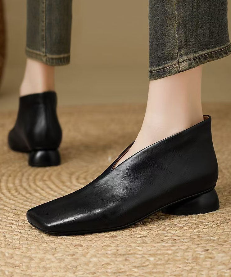 Fine Brown Ankle Boots Cowhide Leather Square Toe