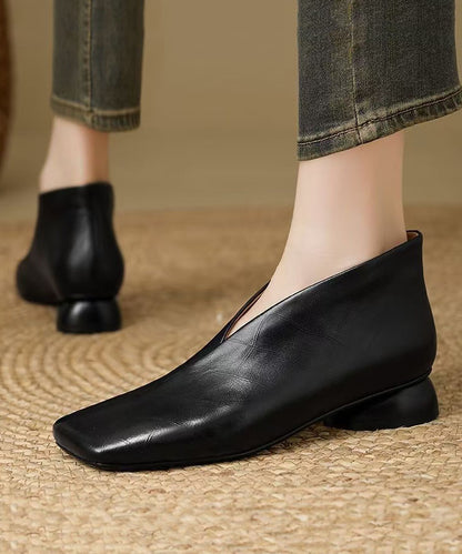 Fine Brown Ankle Boots Cowhide Leather Square Toe