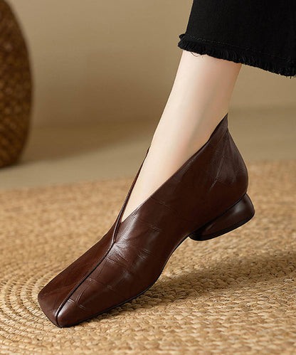 Fine Brown Ankle Boots Cowhide Leather Square Toe