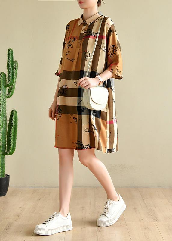 Fine Brown Striped Chiffon Summer Dress - SooLinen