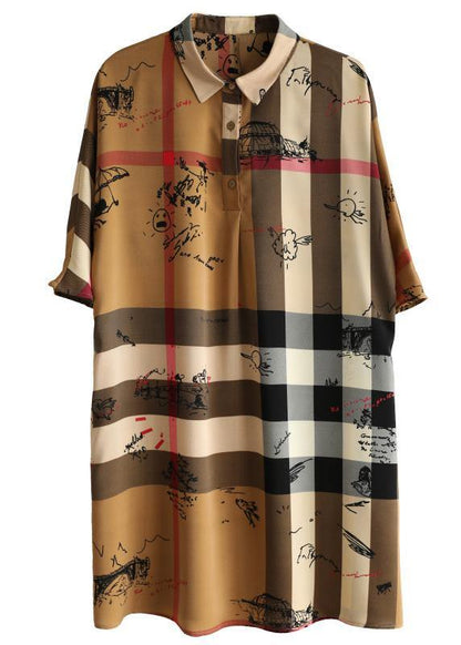 Fine Brown Striped Chiffon Summer Dress - SooLinen