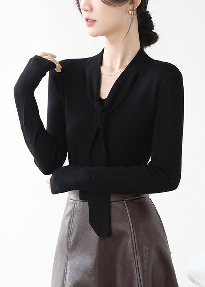 Fine Brown V Neck Lace Up Knit Sweater Spring Winter