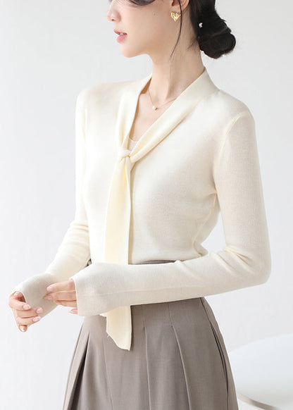 Fine Brown V Neck Lace Up Knit Sweater Spring Winter