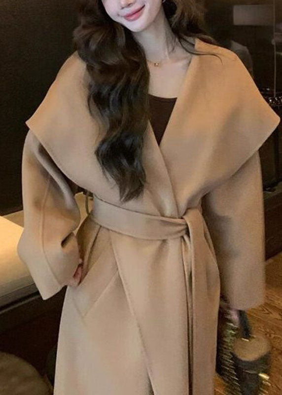 Fine Camel Peter Pan Collar Solid Maxi Woolen Coats Fall