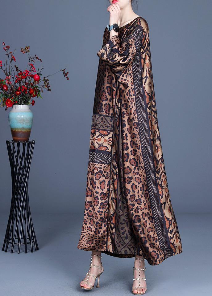 Fine Chocolate Leopard asymmetrical design Chiffon Party Dress Summer Spring - SooLinen