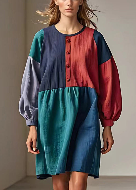 Fine Colorblock Asymmetrical Patchwork Cotton Dress Summer