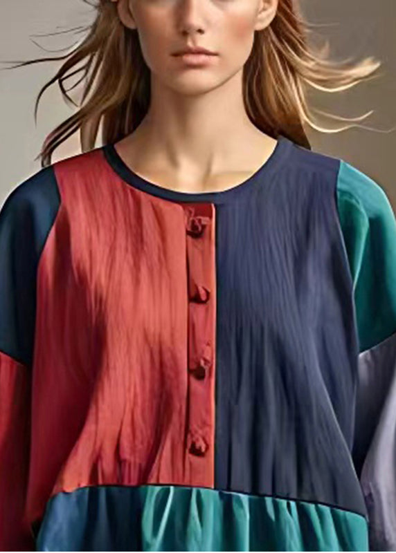 Fine Colorblock Asymmetrical Patchwork Cotton Dress Summer