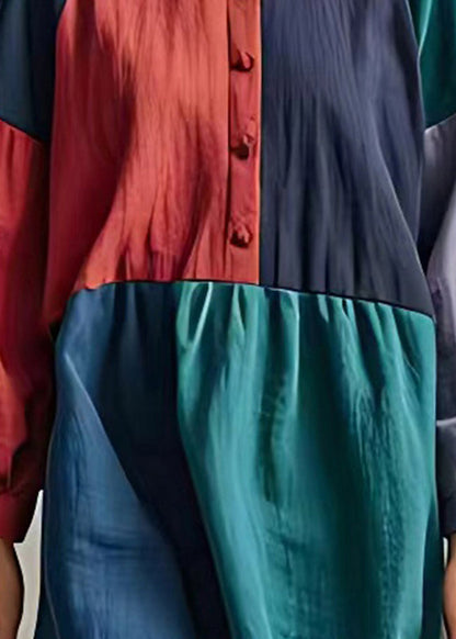 Fine Colorblock Asymmetrical Patchwork Cotton Dress Summer