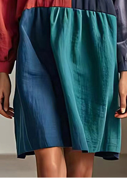 Fine Colorblock Asymmetrical Patchwork Cotton Dress Summer