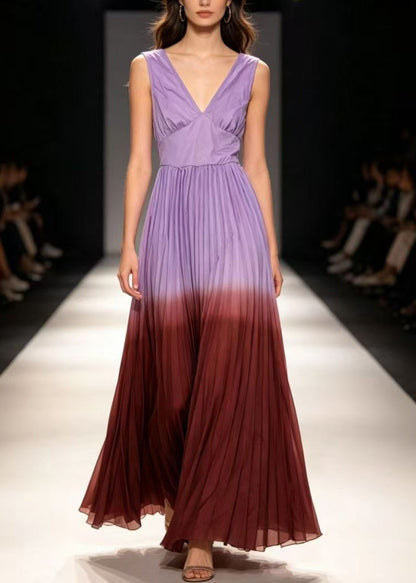 Fine Colorblock Backless Elastic Waist Long Spaghetti Strap Dress Summer