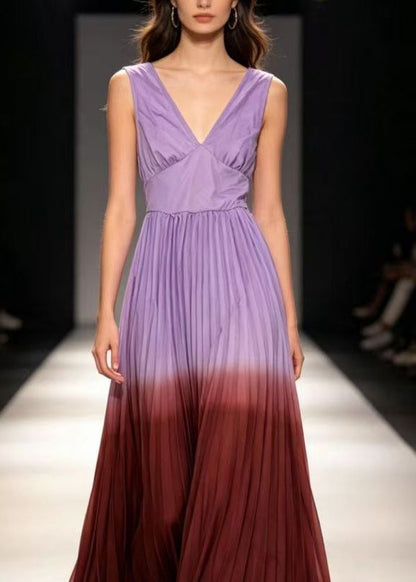 Fine Colorblock Backless Elastic Waist Long Spaghetti Strap Dress Summer