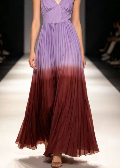 Fine Colorblock Backless Elastic Waist Long Spaghetti Strap Dress Summer