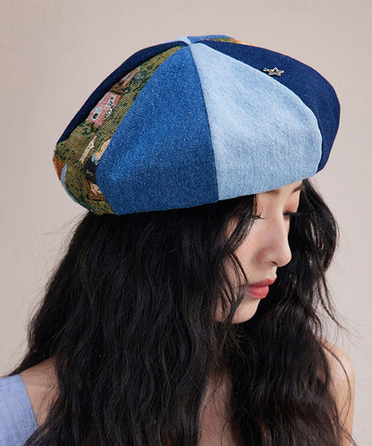 Fine Colorblock Jacquard Patchwork Beret Hat