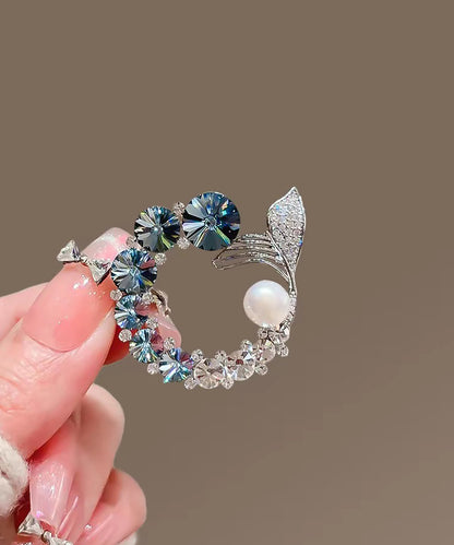 Fine Colorblock Pearl Crystal Zircon Fishtail Brooches