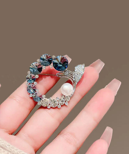 Fine Colorblock Pearl Crystal Zircon Fishtail Brooches
