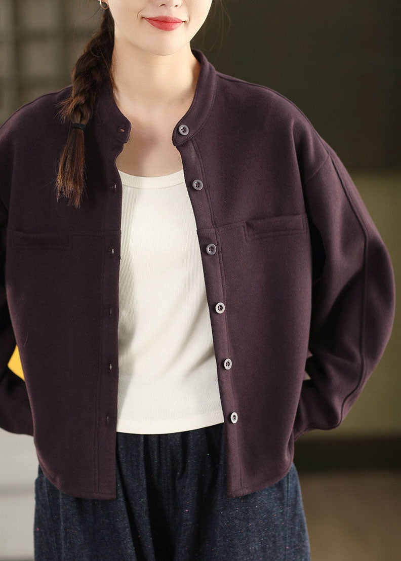Fine Dark Grey O-Neck Solid Coats Long Sleeve