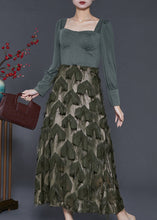 Load image into Gallery viewer, Fine Dull Green Patchwork Cotton Bustier Top Dresses Spring