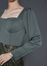 Load image into Gallery viewer, Fine Dull Green Patchwork Cotton Bustier Top Dresses Spring