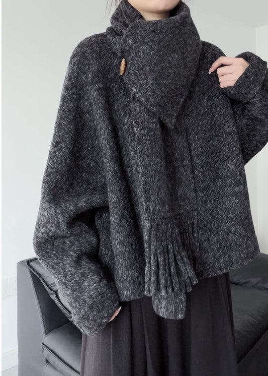 Fine Dull Grey Oversized Pockets Woolen Coats Winter