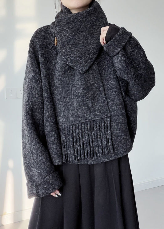 Fine Dull Grey Oversized Pockets Woolen Coats Winter