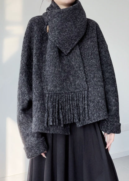 Fine Dull Grey Oversized Pockets Woolen Coats Winter