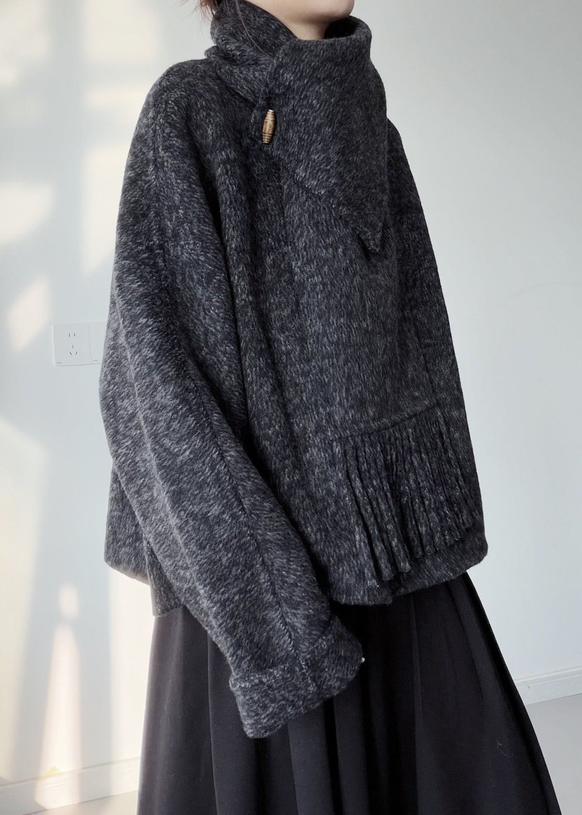 Fine Dull Grey Oversized Pockets Woolen Coats Winter