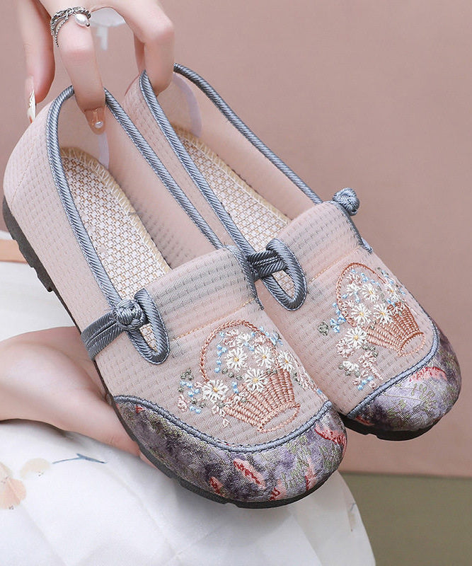 Fine Embroidery Flat Shoes For Women Grey Tulle Fabric