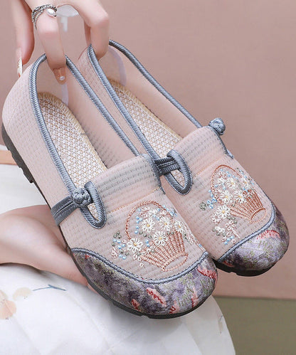 Fine Embroidery Flat Shoes For Women Grey Tulle Fabric