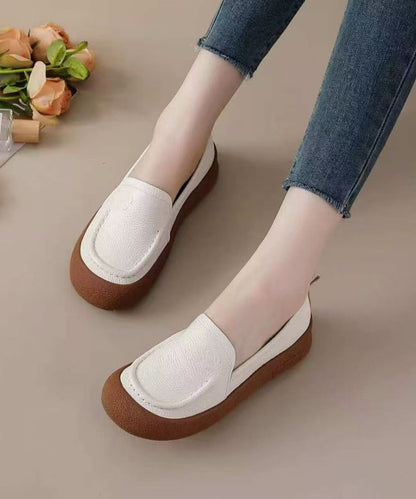 Fine Flower Embossing Flat Shoes Brown Faux Leather