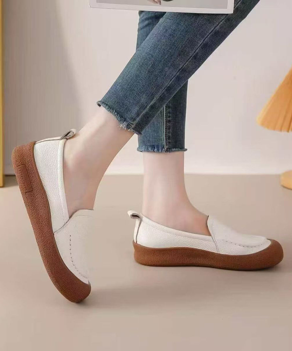 Fine Flower Embossing Flat Shoes Brown Faux Leather