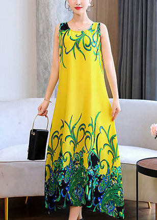 Fine Fluorescent Green Print Cotton Party Dress Summer